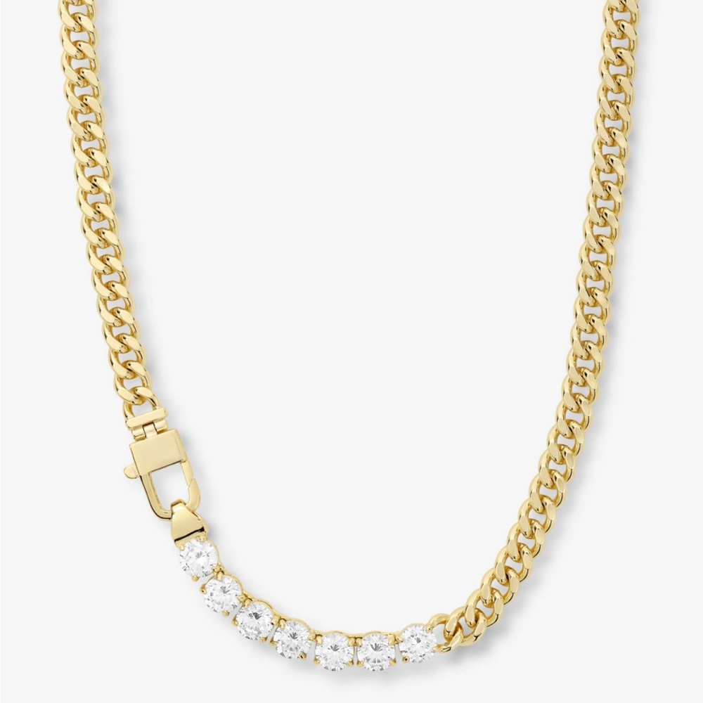 Gold Chain Necklace with White Diamonettes - Picture 2 of 7